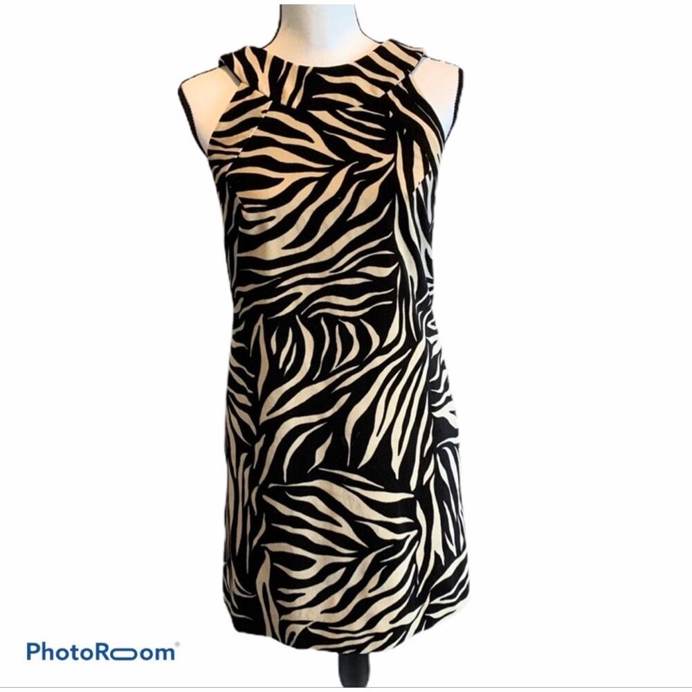Milly New York Sz 4‎ Dress Y2K Zebra Animal Print Velvet Sleeveless Sheath Black